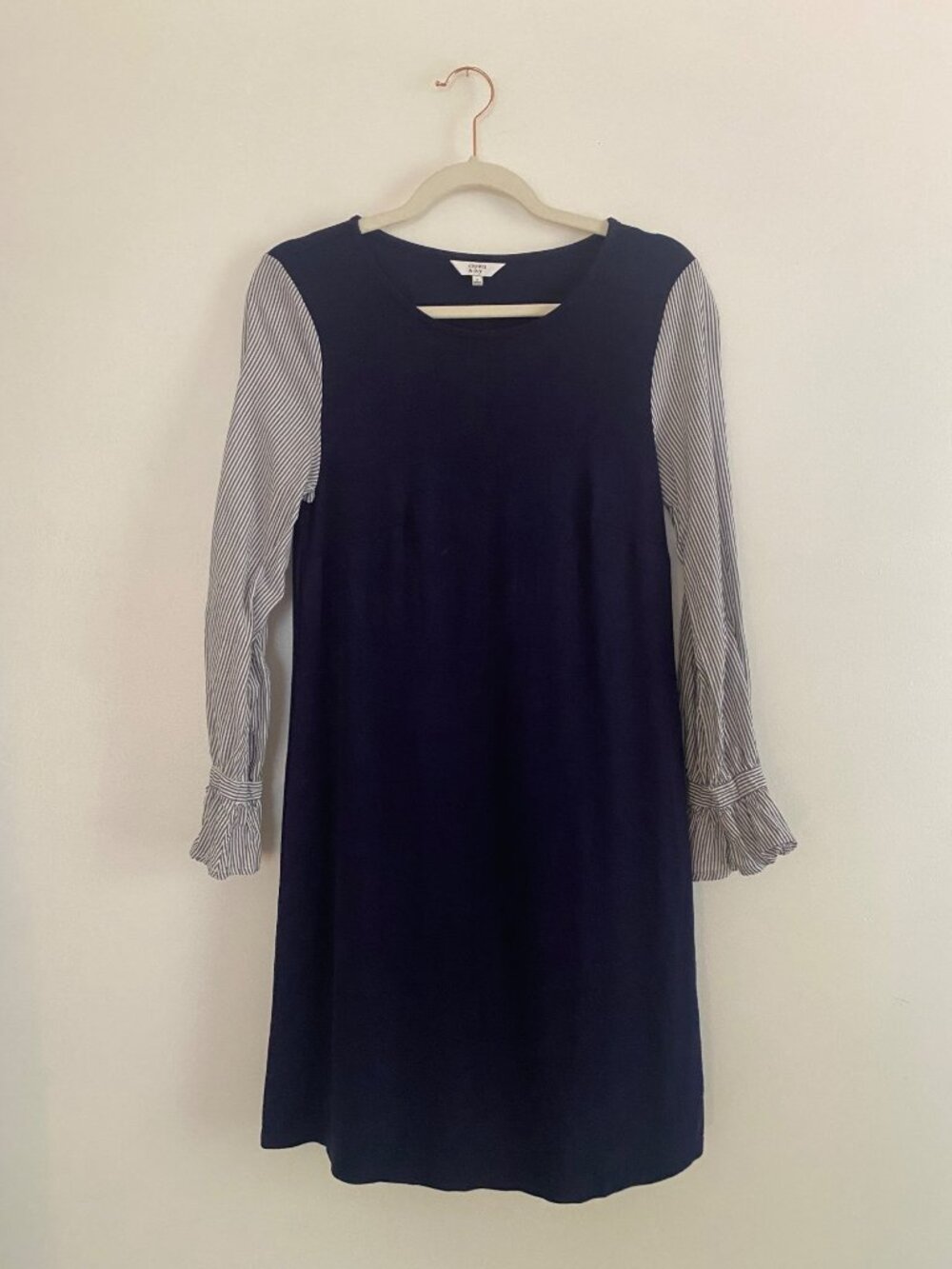 Crown & Ivy Long Sleeve Navy Dress With Striped Bell Sleeves Size S